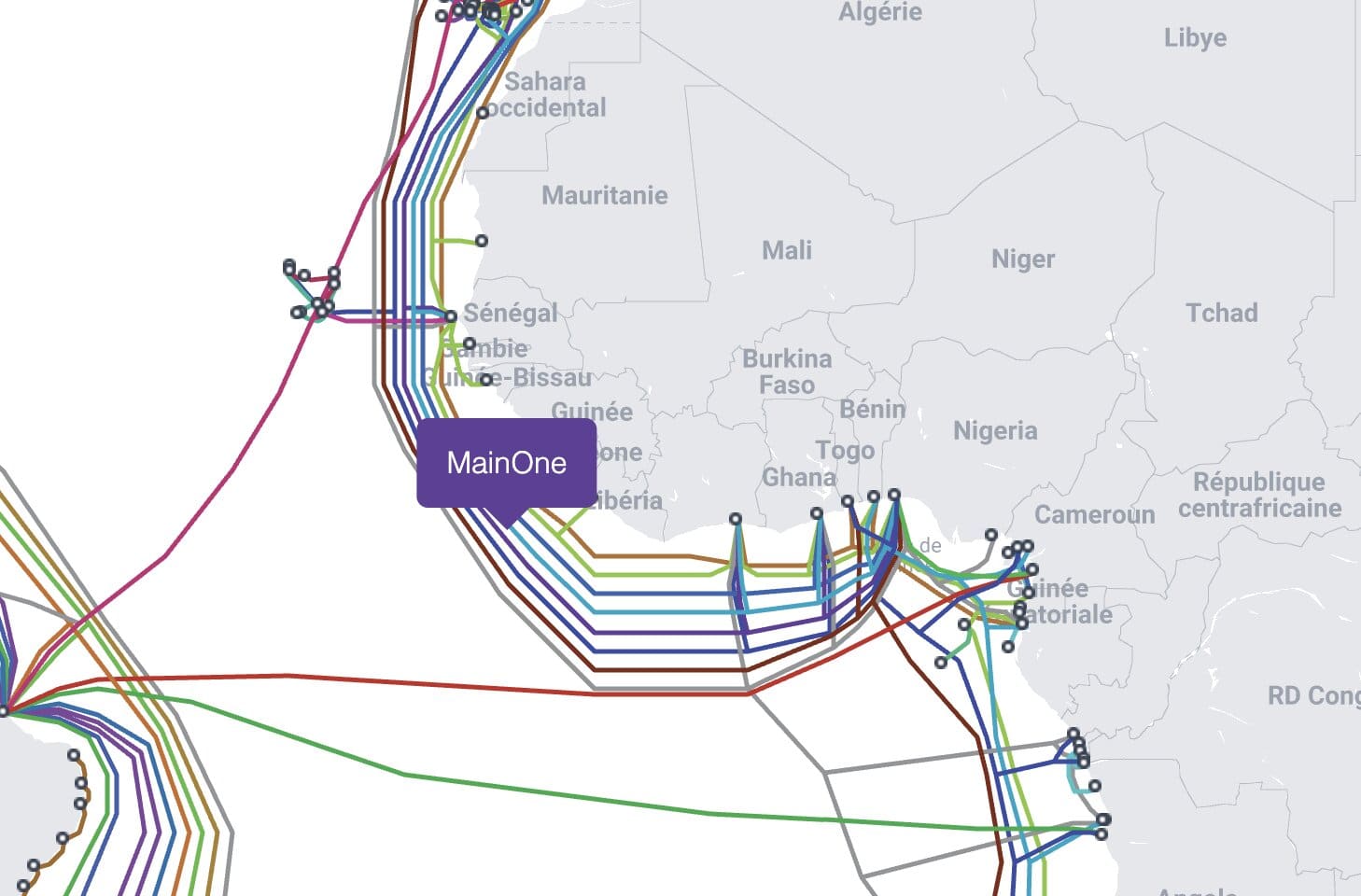 câble sous-marin au large de l'Afrique de l'Ouest